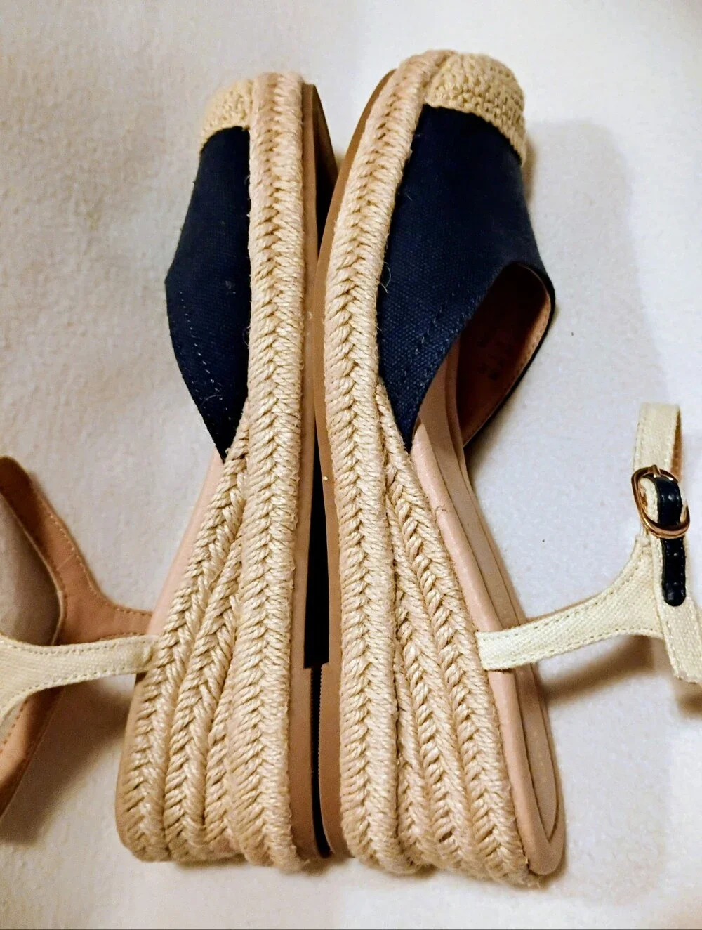 Dream Pairs Navy and Natural Espadrille Wedge Slingbacks Sz 7